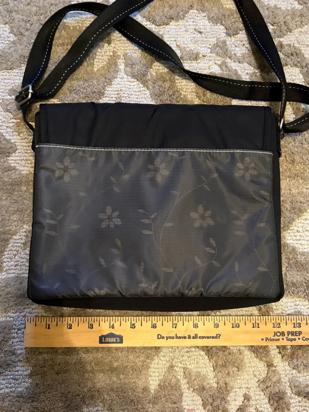 Sherpani Black Messenger Bag with Gray Patterned Panel